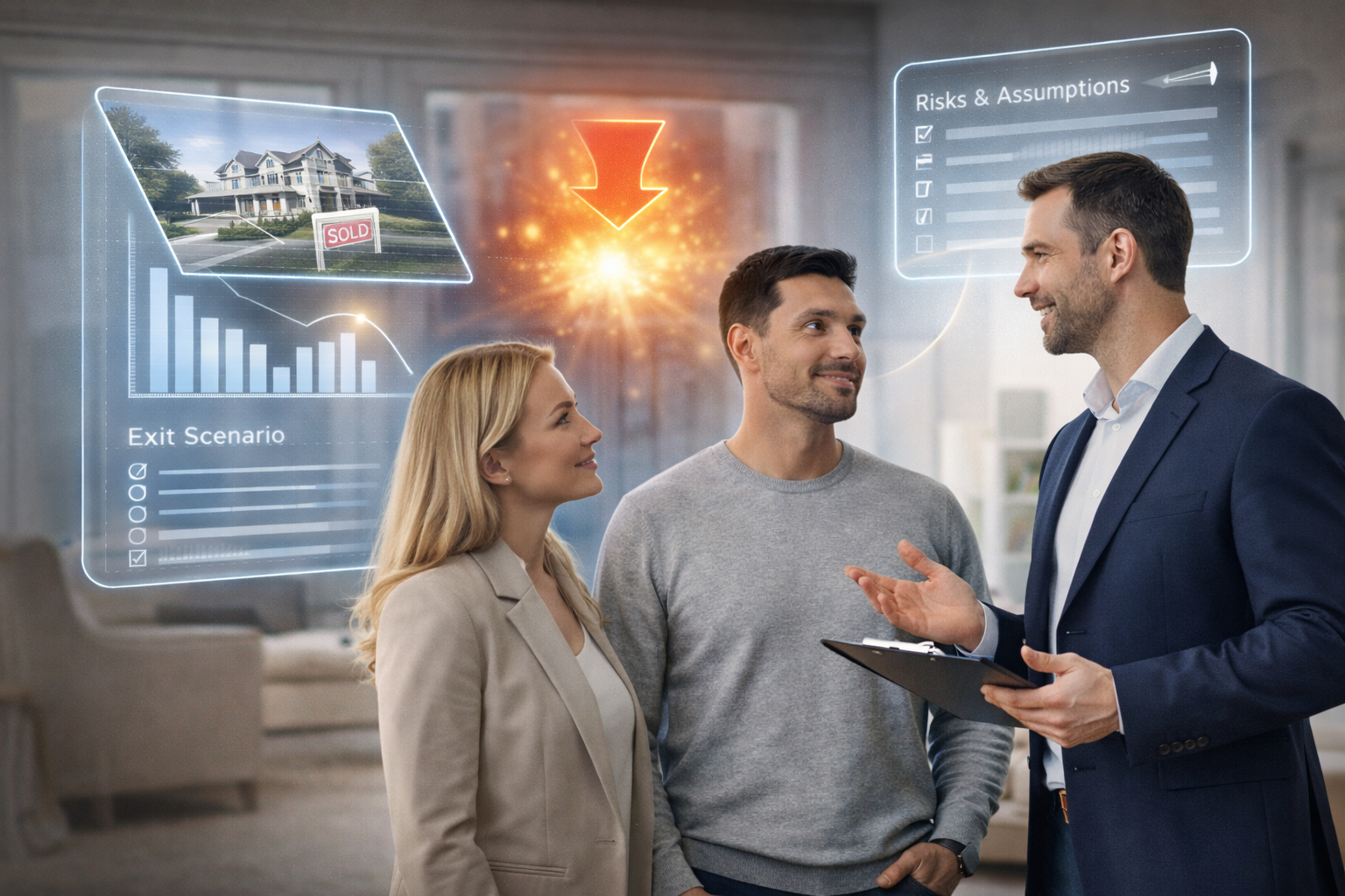 Real estate agent advising investors during a property decision